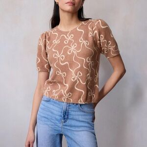 LC Lauren Conrad Tan Sweater with Bow Design